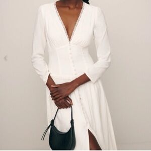 Reformation Lilla Midi Cream Long Sleeve Dress